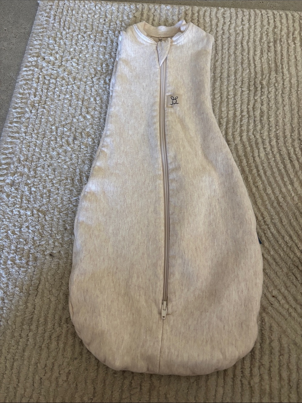 Neutral Cream Infant Sleep Sack with Bunny Logo - Sleeveless Zipper Sleep Bag